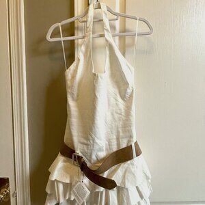 Zara White Ruffle Mini Dress — Size M